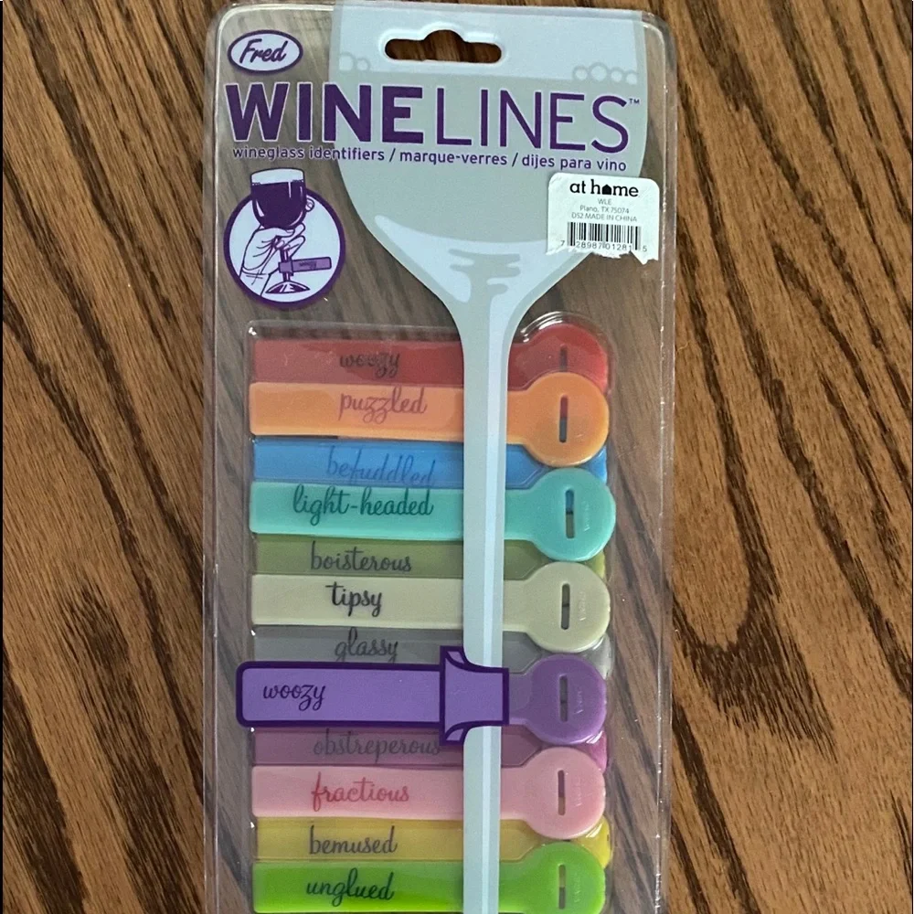 Fred Witty Multicolored Wineglass Identifiers, Drink Markers - NWT
